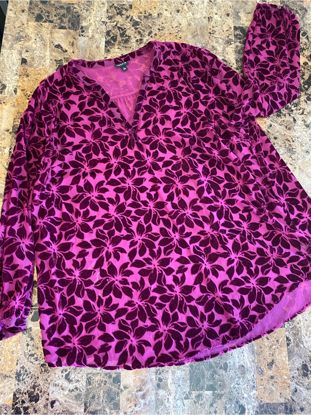 Torrid Magenta Floral Burnout V-Neck Tunic